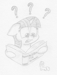 Size: 1100x1450 | Tagged: safe, artist:ramott, twilight sparkle, pony, g4, book, female, floppy ears, monochrome, reading, solo