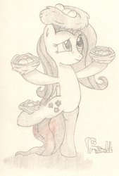 Size: 2700x4000 | Tagged: safe, artist:ramott, fluttershy, pegasus, pony, g4, egg, fluttertree, nest, nest hat, solo, standing, standing on one leg, traditional art