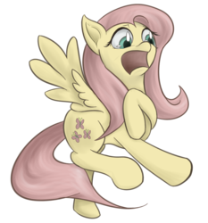 Size: 2080x2232 | Tagged: dead source, safe, artist:univertaz, fluttershy, pegasus, pony, g4, female, high res, hoof on chest, looking at something, looking down, mare, open mouth, pointing, scared, simple background, solo, spread wings, startled, transparent background, wings