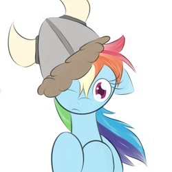 Size: 1000x1000 | Tagged: safe, artist:kryptchild, rainbow dash, g4, helmet, horned helmet, viking helmet