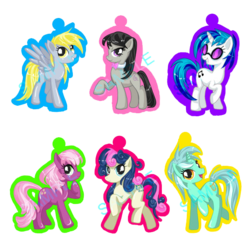 Size: 570x570 | Tagged: safe, artist:recklessantics, bon bon, cheerilee, derpy hooves, dj pon-3, lyra heartstrings, octavia melody, sweetie drops, vinyl scratch, pegasus, pony, g4, female, keychain, mare, simple background, transparent background