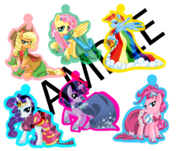 Size: 719x614 | Tagged: safe, artist:recklessantics, applejack, fluttershy, pinkie pie, rainbow dash, rarity, twilight sparkle, earth pony, pegasus, pony, unicorn, g4, clothes, dress, female, gala dress, horn, keychain, mane six, mare, simple background, transparent background, unicorn twilight