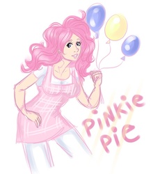 Size: 563x648 | Tagged: safe, artist:donenaya, pinkie pie, human, g4, balloon, female, humanized, solo