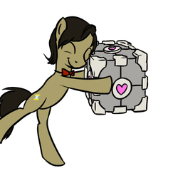 Size: 500x500 | Tagged: safe, artist:shinmera, doctor whooves, time turner, g4, companion cube, portal (valve)