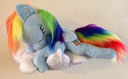 Size: 1280x798 | Tagged: safe, artist:pinkamoone, rainbow dash, pony, g4, cloud, irl, photo, plushie, sleeping, solo