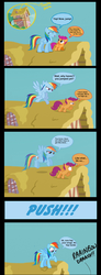 Size: 900x2459 | Tagged: safe, artist:maiximillion3564, rainbow dash, scootaloo, g4, comic, house, scootabuse, scootaloo can't fly, tree