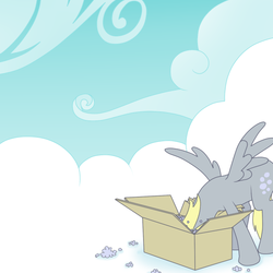 Size: 675x675 | Tagged: safe, artist:thestoicmachine, derpy hooves, pegasus, pony, g4, box, cloud, cloudy, female, mare, sky, solo