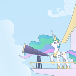 Size: 675x675 | Tagged: safe, artist:thestoicmachine, princess celestia, alicorn, pony, g4, female, solo, telescope