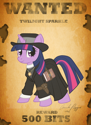 Size: 725x1000 | Tagged: safe, artist:touchofsnow, twilight sparkle, pony, g4, clothes, female, hat, solo, wanted, wanted poster