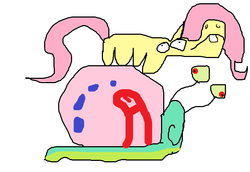 Size: 697x480 | Tagged: safe, artist:ilikepronyz, fluttershy, hippopotamus, g4, 1000 hours in ms paint, crossover, gary the snail, ms paint, spongebob squarepants, stylistic suck, wtf