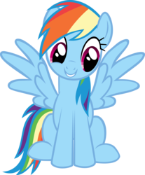 Size: 8939x10800 | Tagged: safe, artist:krazy3, rainbow dash, pegasus, pony, g4, suited for success, absurd resolution, cute, female, mare, simple background, sitting, smiling, solo, teeth, transparent background, vector, wings