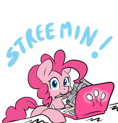 Size: 540x560 | Tagged: safe, artist:pippy, pinkie pie, g4, computer, laptop computer, livestream