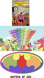 Size: 1274x2222 | Tagged: safe, edit, edited screencap, screencap, alula, apple bloom, apple cinnamon, babs seed, big macintosh, candy apples, florina tart, granny smith, pluto, wensley, earth pony, fruit bat, pony, apple family reunion, g4, my little pony: friendship is magic, apple family member, background pony, batman, male, stallion