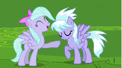Size: 580x326 | Tagged: safe, screencap, cloudchaser, flitter, pony, g4, hurricane fluttershy, animated, duo, duo female, female, laughing, laughingmares.jpg