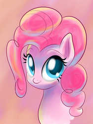 Size: 2355x3125 | Tagged: safe, artist:mykegreywolf, pinkie pie, earth pony, pony, g4, bust, cute, diapinkes, female, high res, looking at you, mare, pink background, portrait, simple background, solo