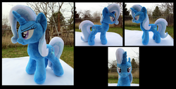 Size: 3100x1573 | Tagged: safe, artist:fireflytwinkletoes, trixie, pony, unicorn, g4, female, irl, mare, multiple views, outdoors, photo, plushie, solo