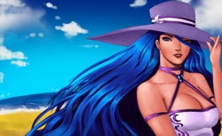 Size: 1850x1134 | Tagged: safe, artist:dclzexon, princess luna, human, g4, female, hat, humanized, solo, summer, sun hat