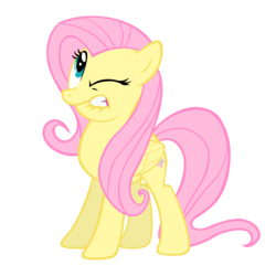 Size: 4000x4000 | Tagged: safe, artist:blackm3sh, fluttershy, pegasus, pony, g4, female, lip bite, one eye closed, simple background, solo, transparent background, vector