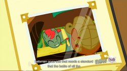 Size: 851x477 | Tagged: safe, screencap, apple split, applejack, half baked apple, apple family reunion, g4, babyjack, youtube caption