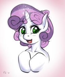 Size: 489x580 | Tagged: safe, artist:fluff-kevlar, sweetie belle, pony, g4, bust, female, looking at you, magic, open mouth, portrait, smiling, solo