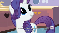 Size: 850x476 | Tagged: safe, screencap, rarity, pony, unicorn, g4, my little pony: friendship is magic, spike at your service, female, hub logo, logo, mare, solo, the hub, youtube caption