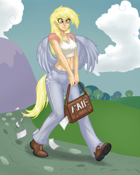 Size: 960x1200 | Tagged: safe, artist:aphexangel, derpy hooves, human, g4, clothes, humanized, mail, midriff, short shirt, tailed humanization, winged humanization