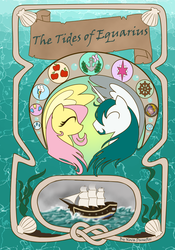 Size: 644x921 | Tagged: safe, artist:ladystarkeeper, fluttershy, oc, oc:prince admiralty, alicorn, pony, g4, alicorn oc, boat, canon x oc, cover