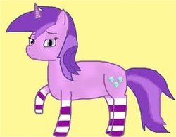 Size: 257x200 | Tagged: safe, amethyst star, sparkler, pony, unicorn, g4, bedroom eyes, clothes, female, mare, socks, solo, striped socks