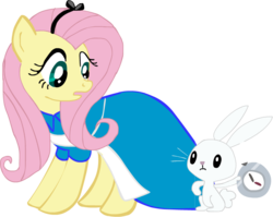 Size: 745x593 | Tagged: dead source, safe, artist:mellowbloom, angel bunny, fluttershy, pegasus, pony, rabbit, g4, alice in wonderland, animal, simple background, transparent background, watch