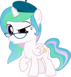 Size: 3630x3966 | Tagged: safe, artist:crimsonlynx97, princess celestia, pony, g4, cewestia, cute, duckface, female, filly, glasses, hat, hipster, looking at you, raised eyebrow, raised hoof, simple background, solo, transparent background, vector