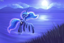 Size: 1079x740 | Tagged: safe, artist:vitafluttershy, princess luna, pony, g4, female, glowing, night, solo