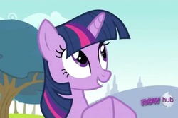 Size: 960x640 | Tagged: safe, screencap, twilight sparkle, g4, hurricane fluttershy, bust, eyes open, hooves together, looking up, portrait, smiling, solo