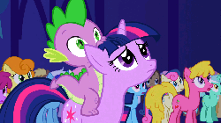 Size: 960x540 | Tagged: safe, screencap, berry punch, berryshine, bon bon, carrot top, cherry berry, coco crusoe, doctor whooves, golden harvest, lyra heartstrings, meadow song, minuette, shoeshine, spike, sweetie drops, time turner, twilight sparkle, twinkleshine, dragon, pony, unicorn, friendship is magic, g4, season 1, animated, dragons riding ponies, faint, falling, gif, riding, spike riding twilight, unicorn twilight
