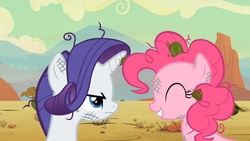 Size: 1280x720 | Tagged: safe, screencap, pinkie pie, rarity, pony, unicorn, g4, the last roundup, bust, female, mare