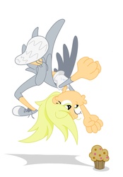 Size: 2400x3450 | Tagged: safe, artist:rockingquix, derpy hooves, human, g4, female, flying, humanized, muffin, skinny, solo, thin, upside down, winged humanization