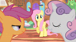 Size: 704x390 | Tagged: safe, screencap, angel bunny, apple bloom, fluttershy, scootaloo, sweetie belle, g4, stare master, animated, close-up, cutie mark crusaders, esophagus, maw, mawshot, mouth, nose in the air, open mouth, uvula, volumetric mouth, yelling