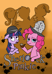 Size: 2469x3485 | Tagged: safe, artist:corina93, fluttershy, pinkie pie, rainbow dash, rarity, twilight sparkle, g4, detective, hat, magnifying glass, pipe, poster, sherlock holmes