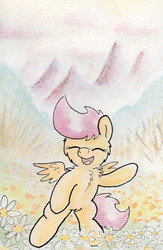 Size: 720x1102 | Tagged: safe, artist:slightlyshade, scootaloo, pony, g4, female, flower, solo, traditional art