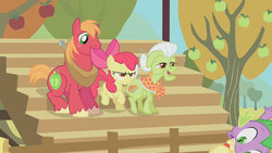 Size: 1280x720 | Tagged: safe, artist:dtkraus, edit, screencap, apple bloom, applejack, big macintosh, granny smith, spike, earth pony, pony, g4, male, nom, stallion, wat