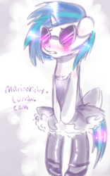 Size: 500x800 | Tagged: safe, artist:marinakirby, dj pon-3, vinyl scratch, pony, g4, 30 minute art challenge, bipedal, blushing, clothes, dress, dressup, maid