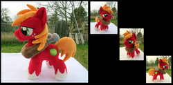 Size: 1811x889 | Tagged: safe, artist:fireflytwinkletoes, big macintosh, earth pony, pony, g4, colt, irl, male, multiple views, outdoors, photo, plushie, solo, stallion, younger