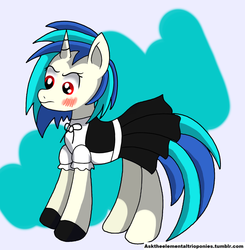 Size: 1280x1304 | Tagged: safe, artist:novaspark, dj pon-3, vinyl scratch, g4, 30 minute art challenge, blushing, clothes, maid