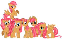 Size: 900x567 | Tagged: safe, artist:mihaaaa, artist:shadowhedgiefan91, applejack, babs seed, fluttershy, pinkie pie, rainbow dash, rarity, twilight sparkle, g4, female, mane 6 recolors, mane six, mare, recolor, simple background, transparent background