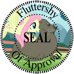 Size: 804x804 | Tagged: safe, fluttershy, pegasus, pony, sea lion, seal, g4, duo, pun, reaction image, seal of approval