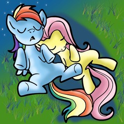 Size: 945x945 | Tagged: safe, artist:mast88, artist:megasweet, fluttershy, rainbow dash, g4, duo, sleeping, snuggling