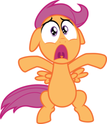 Size: 8558x9873 | Tagged: safe, artist:deadparrot22, scootaloo, pony, g4, sleepless in ponyville, absurd resolution, belly, crotch, featureless crotch, female, open mouth, scared, simple background, solo, transparent background, uvula, vector