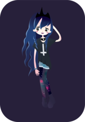Size: 2006x2879 | Tagged: safe, artist:handsomerogue, princess luna, human, g4, cross of st peter, female, goth, humanized, inverted cross, skinny, solo, thin