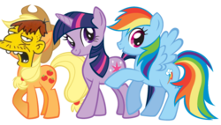 Size: 510x290 | Tagged: safe, edit, applejack, rainbow dash, twilight sparkle, g4, bad photomanip, cletus spuckler, crossover, male, the simpsons