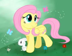 Size: 640x498 | Tagged: safe, artist:ppgxrrb-fan, angel bunny, fluttershy, butterfly, g4