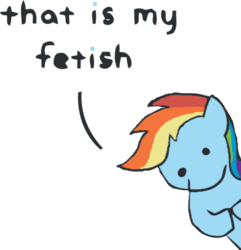 Size: 500x518 | Tagged: artist needed, safe, rainbow dash, pony, g4, dialogue, female, meme, simple background, solo, that is my fetish, transparent background